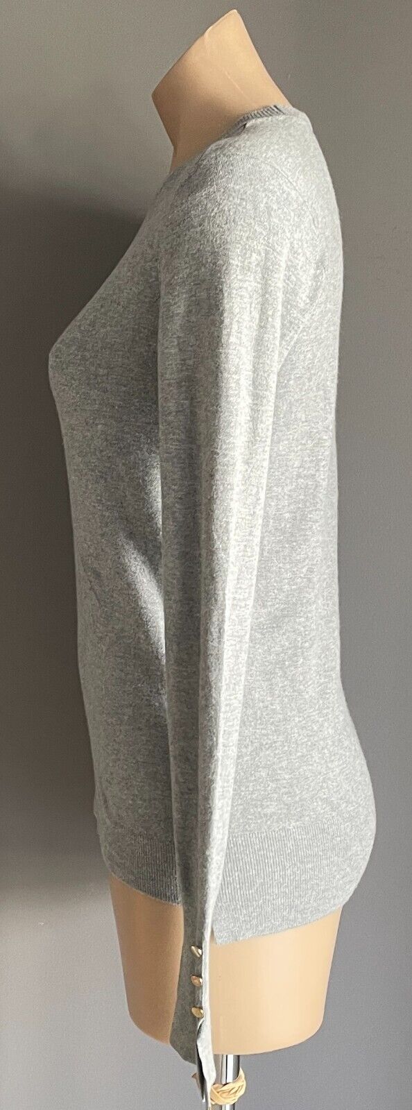 ZARA KNIT Grey Marl Sweater Jumper Fine Knit Size EU L 10 12 Long Sleeve Buttons