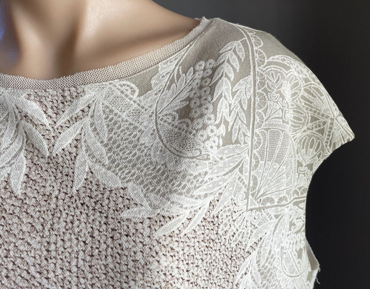 ZARA COLLECTION Hi-Lo Top Sleeveless Taupe Brown Ivory Print Size EU L AU 14