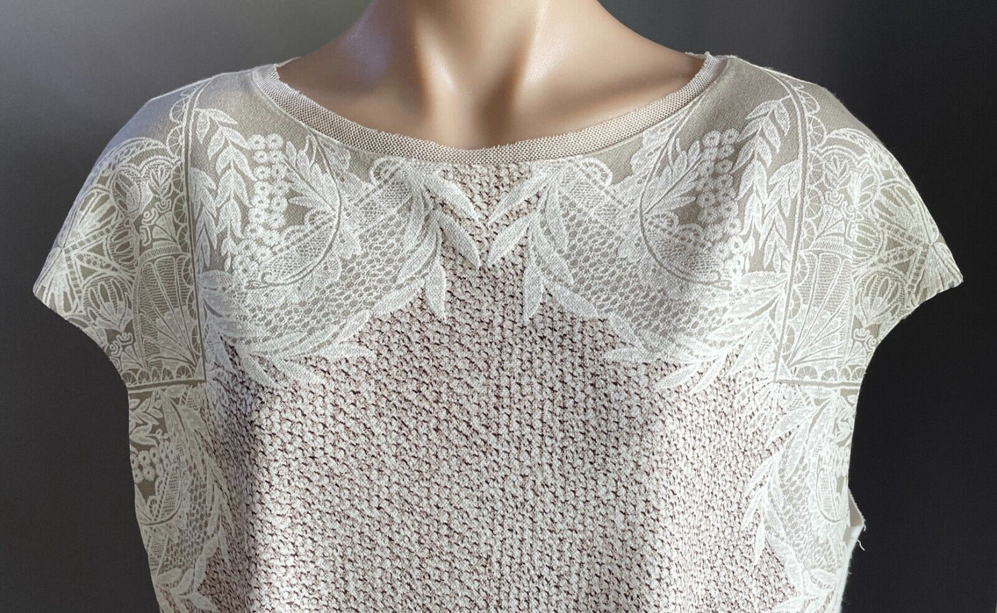 ZARA COLLECTION Hi-Lo Top Sleeveless Taupe Brown Ivory Print Size EU L AU 14