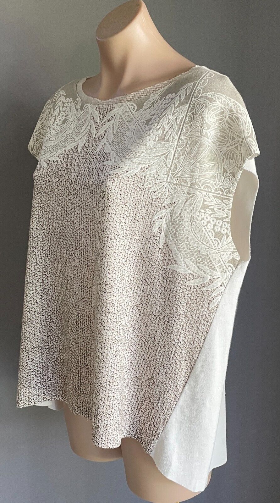 ZARA COLLECTION Hi-Lo Top Sleeveless Taupe Brown Ivory Print Size EU L AU 14