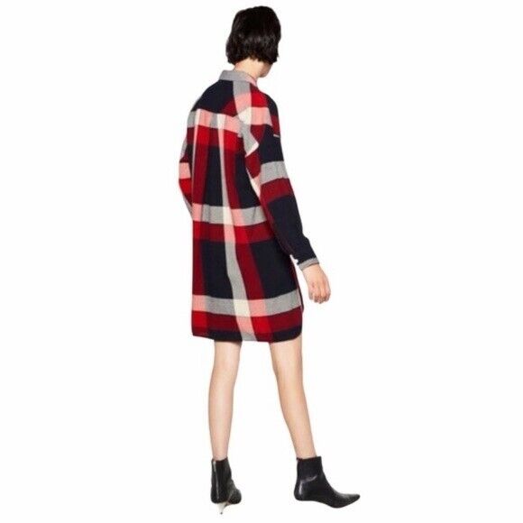 ZARA Plaid Shirt Dress Oversized Shacket Stud Chest Pocket Size EU M 12 NEW