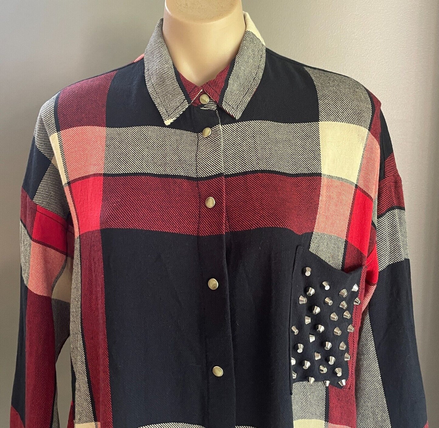 ZARA Plaid Shirt Dress Oversized Shacket Stud Chest Pocket Size EU M 12 NEW