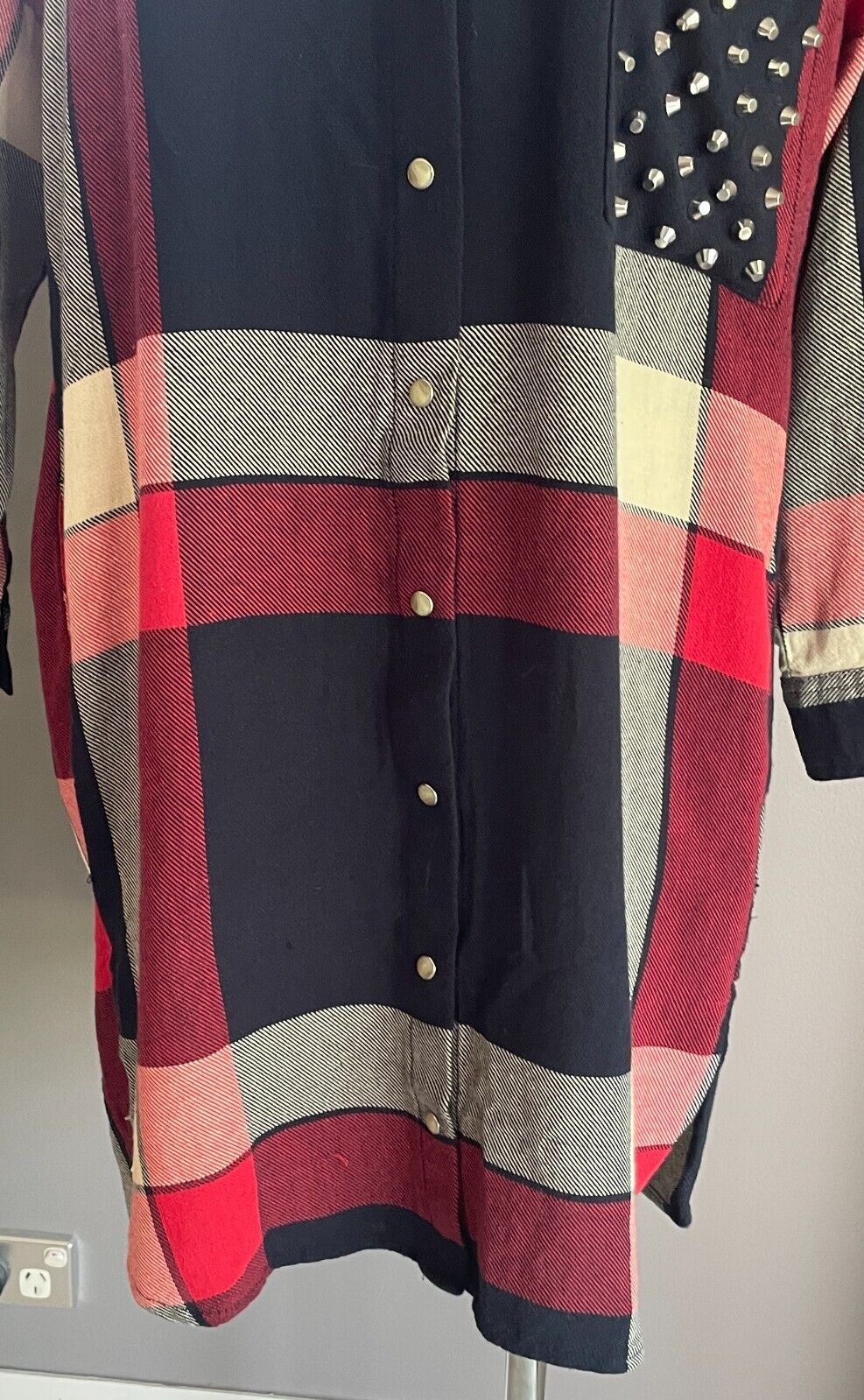 ZARA Plaid Shirt Dress Oversized Shacket Stud Chest Pocket Size EU M 12 NEW