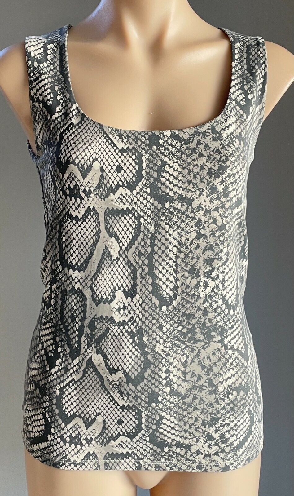ZARA COLLECTION Tank Top Wide Strap Taupe Brown Ivory Python Snake Stretch M 10