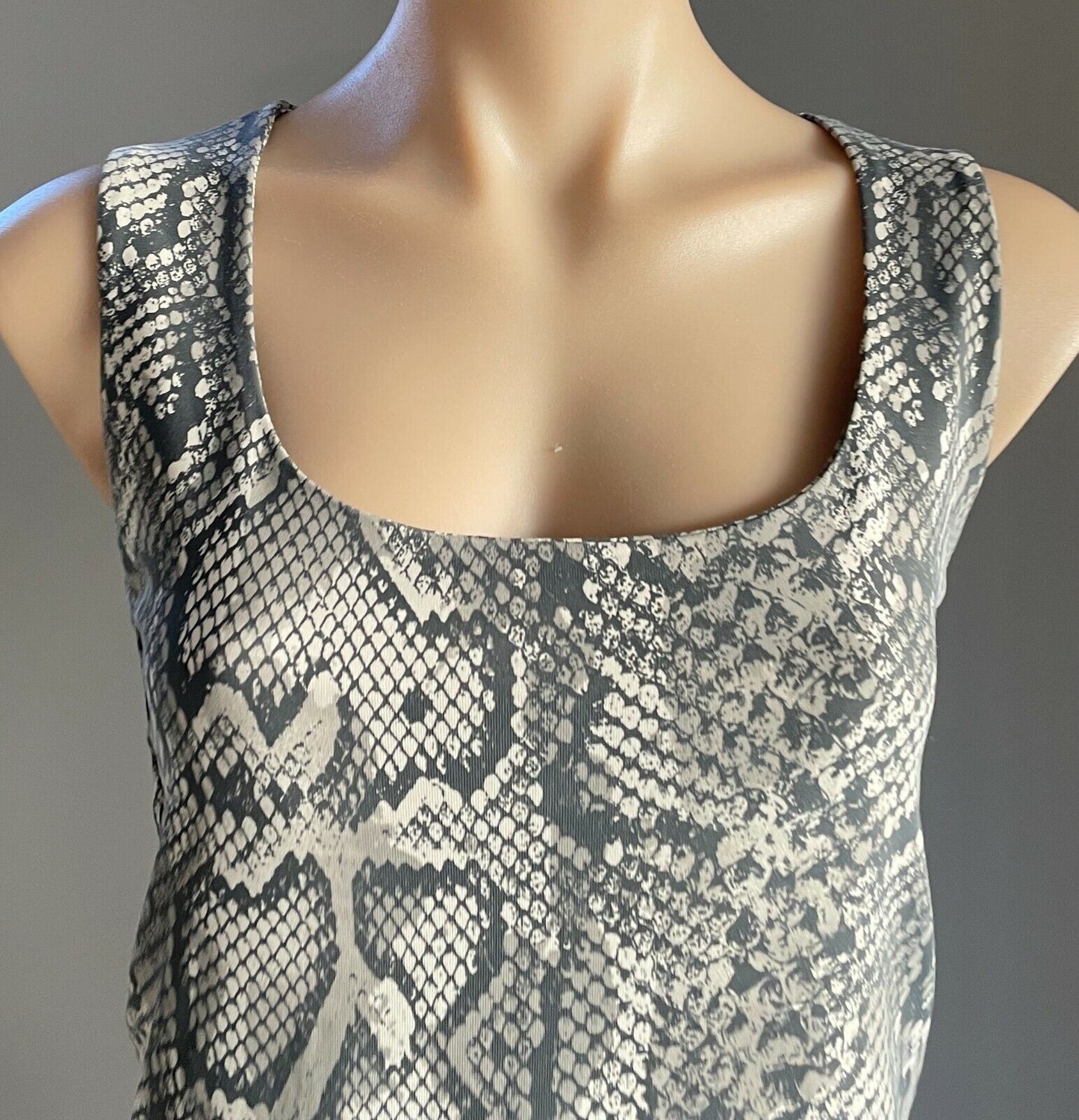 ZARA COLLECTION Tank Top Wide Strap Taupe Brown Ivory Python Snake Stretch M 10