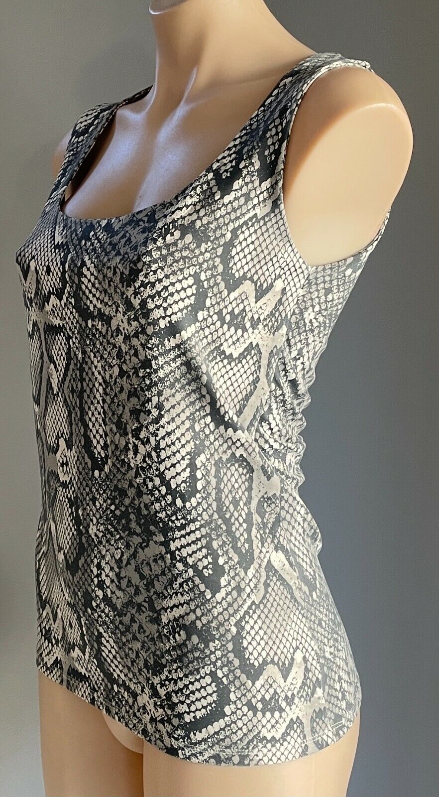 ZARA COLLECTION Tank Top Wide Strap Taupe Brown Ivory Python Snake Stretch M 10
