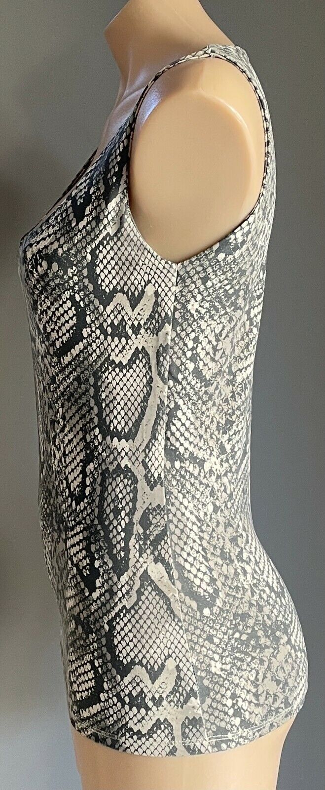 ZARA COLLECTION Tank Top Wide Strap Taupe Brown Ivory Python Snake Stretch M 10