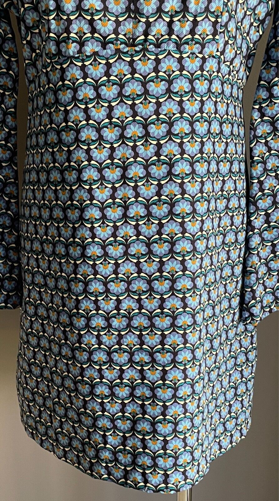 ZARA TRAFALUC Shift Dress Blue Geo Floral Print Bell Sleeves Mini Size EUR L NEW