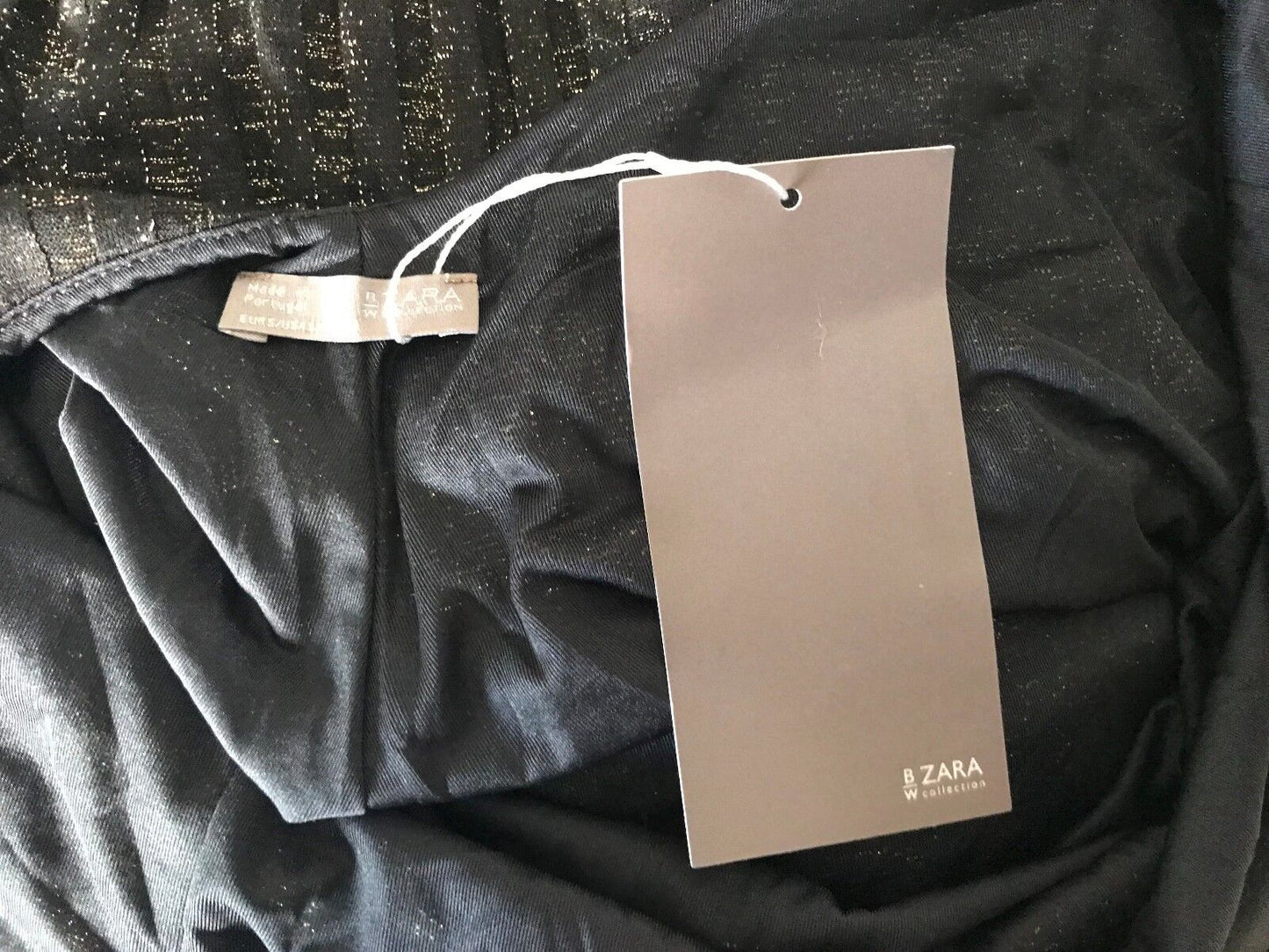 ZARA Dip Hem Top Black & Gold Metallic Lurex Gold Choker Halter Neck S 8 10 NEW