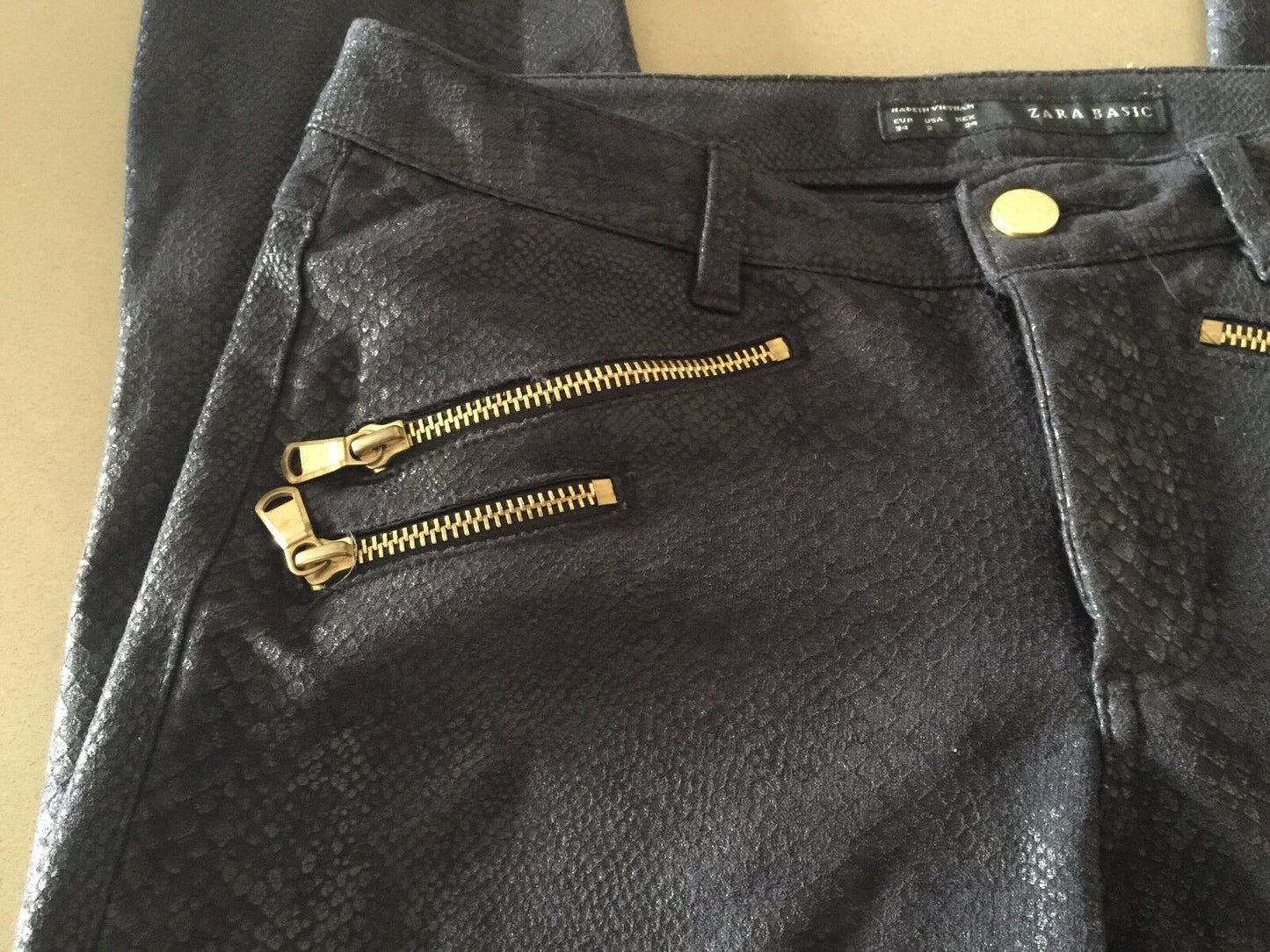 ZARA BASIC Treggings Black Skinny Ankle Zip Pants Jeggings EU 34 AU6