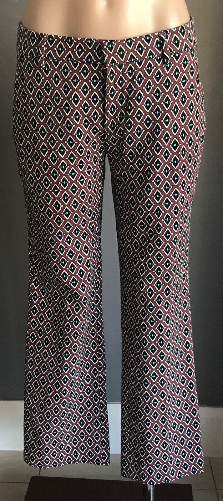 ZARA WOMAN Crop Pants Brown Black White Turquoise Print Straight Sz EU M AU 10