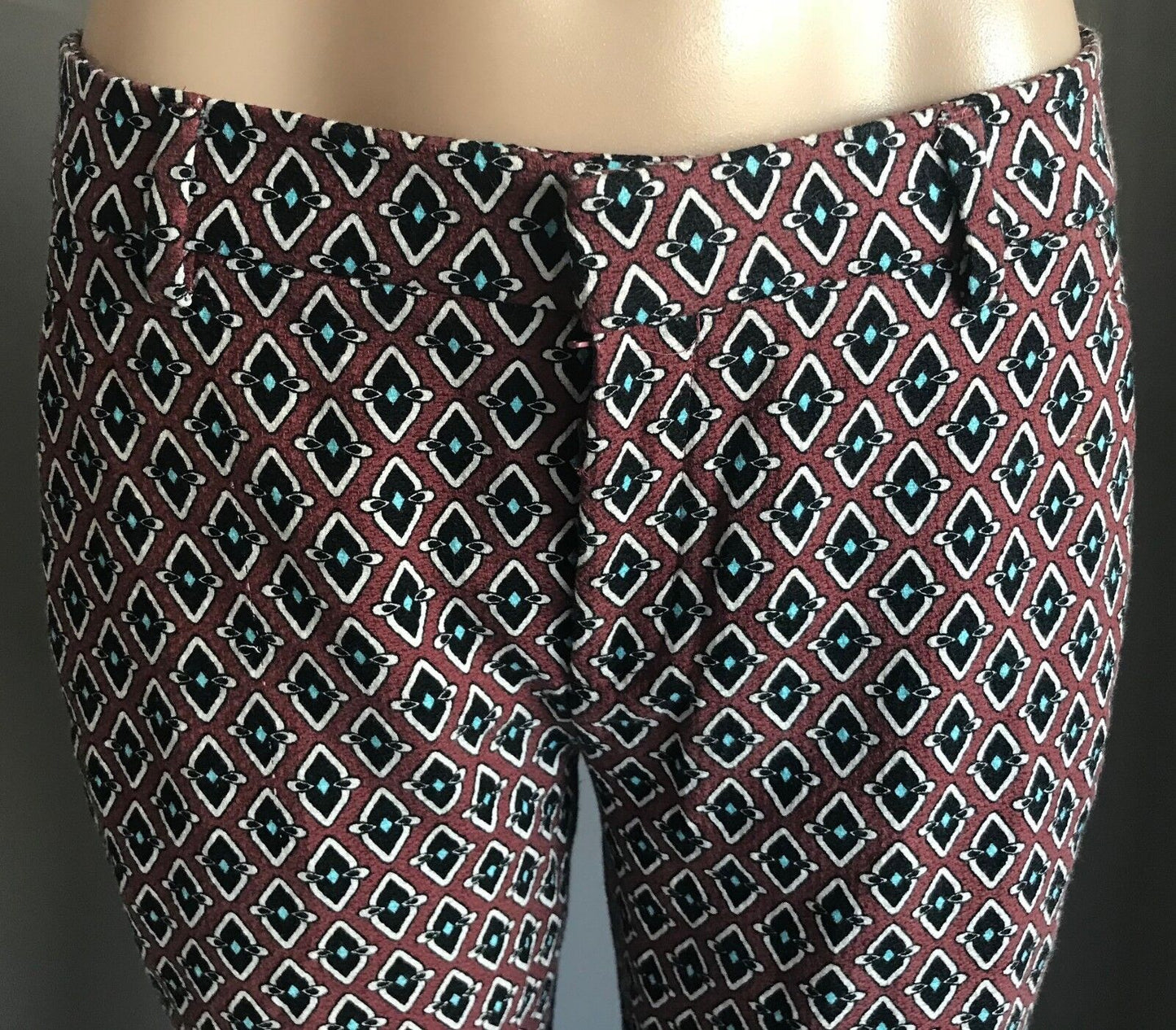 ZARA WOMAN Crop Pants Brown Black White Turquoise Print Straight Sz EU M AU 10