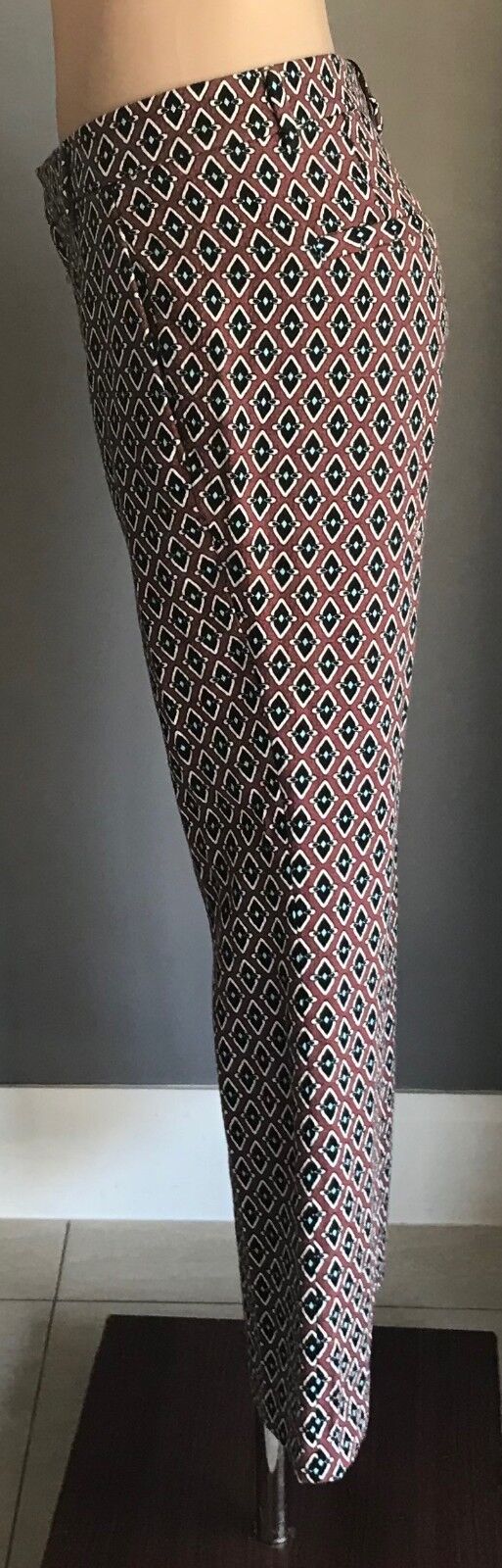 ZARA WOMAN Crop Pants Brown Black White Turquoise Print Straight Sz EU M AU 10