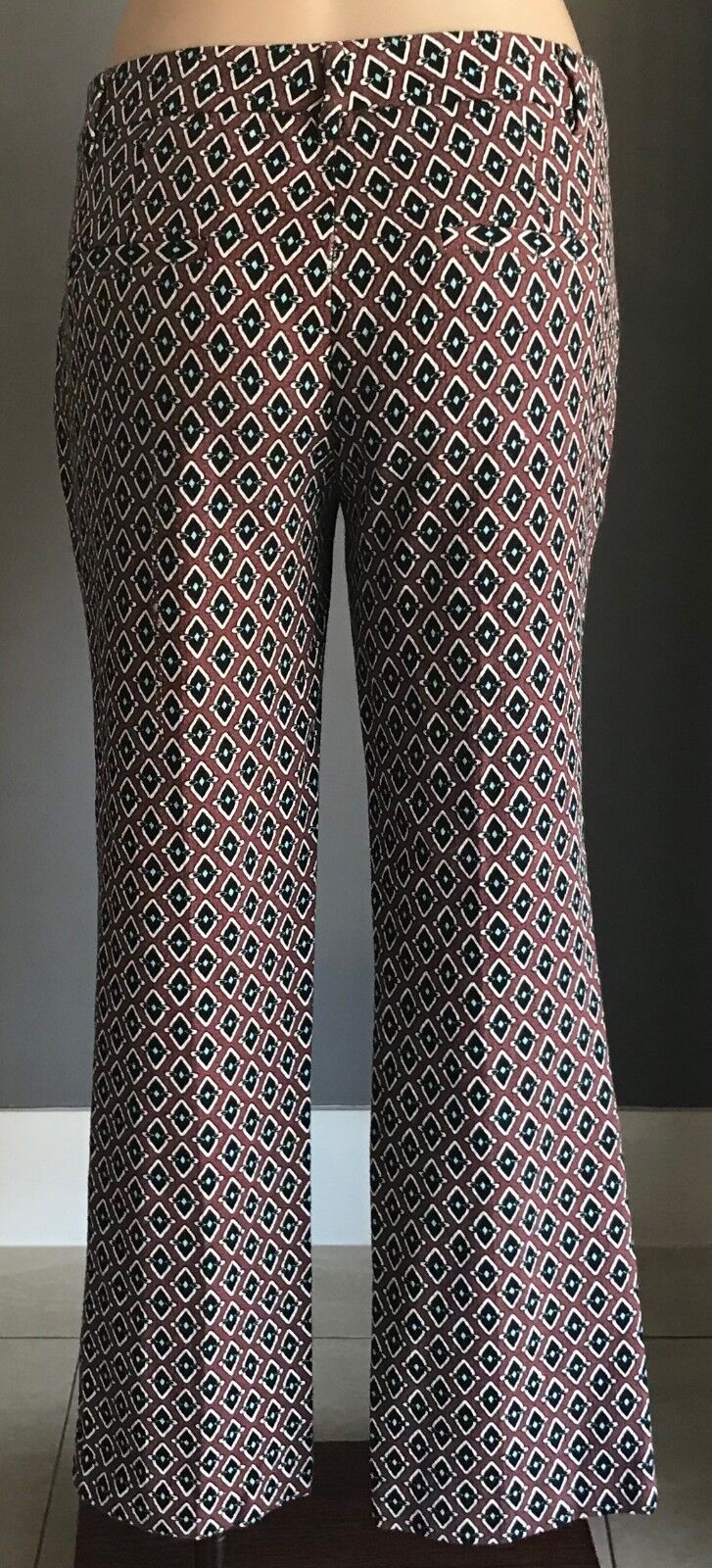 ZARA WOMAN Crop Pants Brown Black White Turquoise Print Straight Sz EU M AU 10