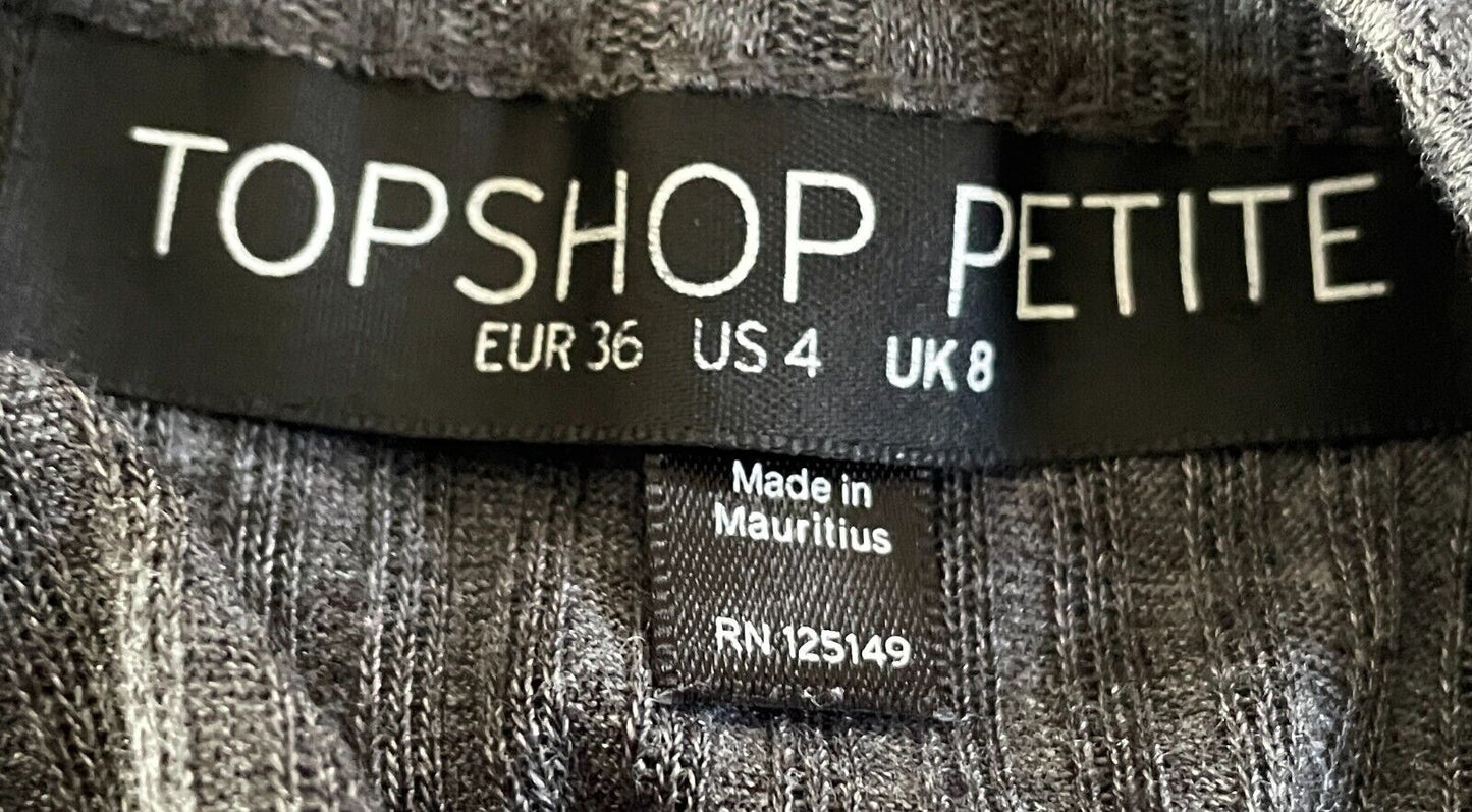TOPSHOP PETITE Top Stretch Crop Grey Ribbed Fabric Short Sleeve Petite Sz 8 10