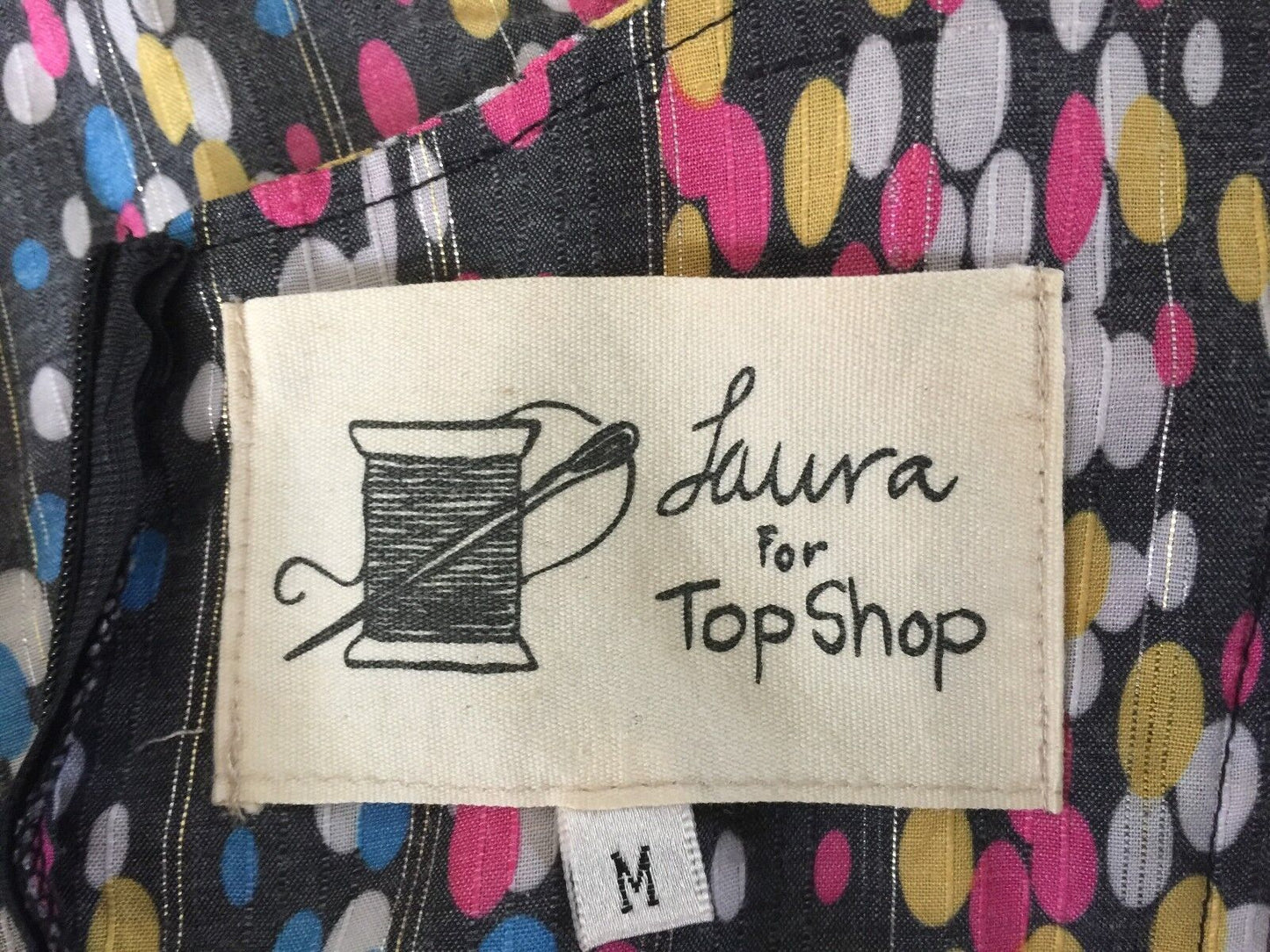 LAURA FOR TOPSHOP Dress MultiColoured Print Tie Back Pinafore Size M 12 Gorgeous