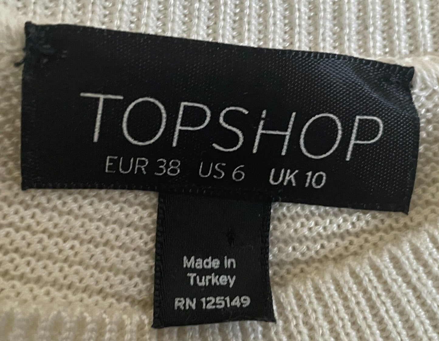 TOPSHOP Sweater White & Multicoloured Zig Zag Pattern High Neck Fine Knit Sz 10