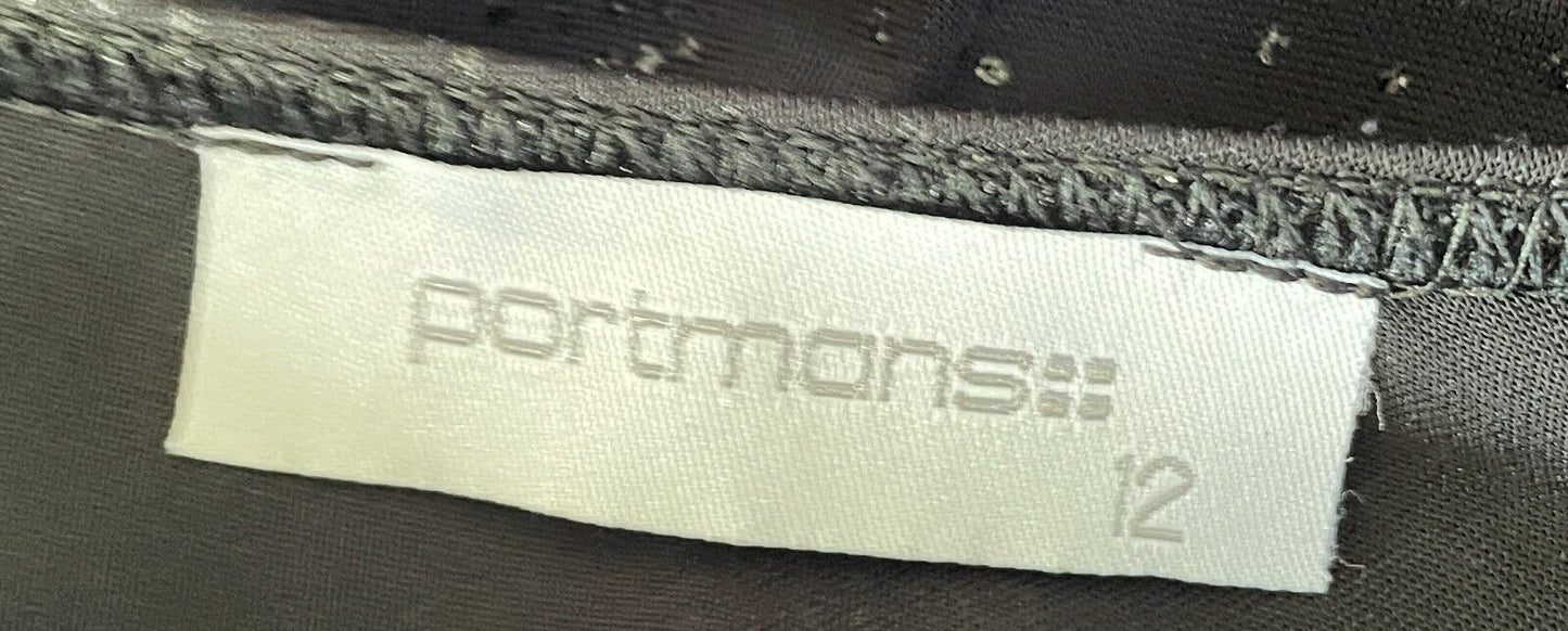 PORTMANS Dress Black Stretch Glitter Fabric Asymmetric Neckline Size 12