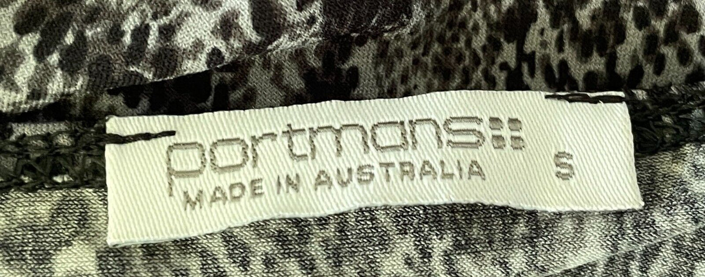 PORTMANS Top Grey Black Python Print Sleeveless Tie Back Beaded Trim Size S 10