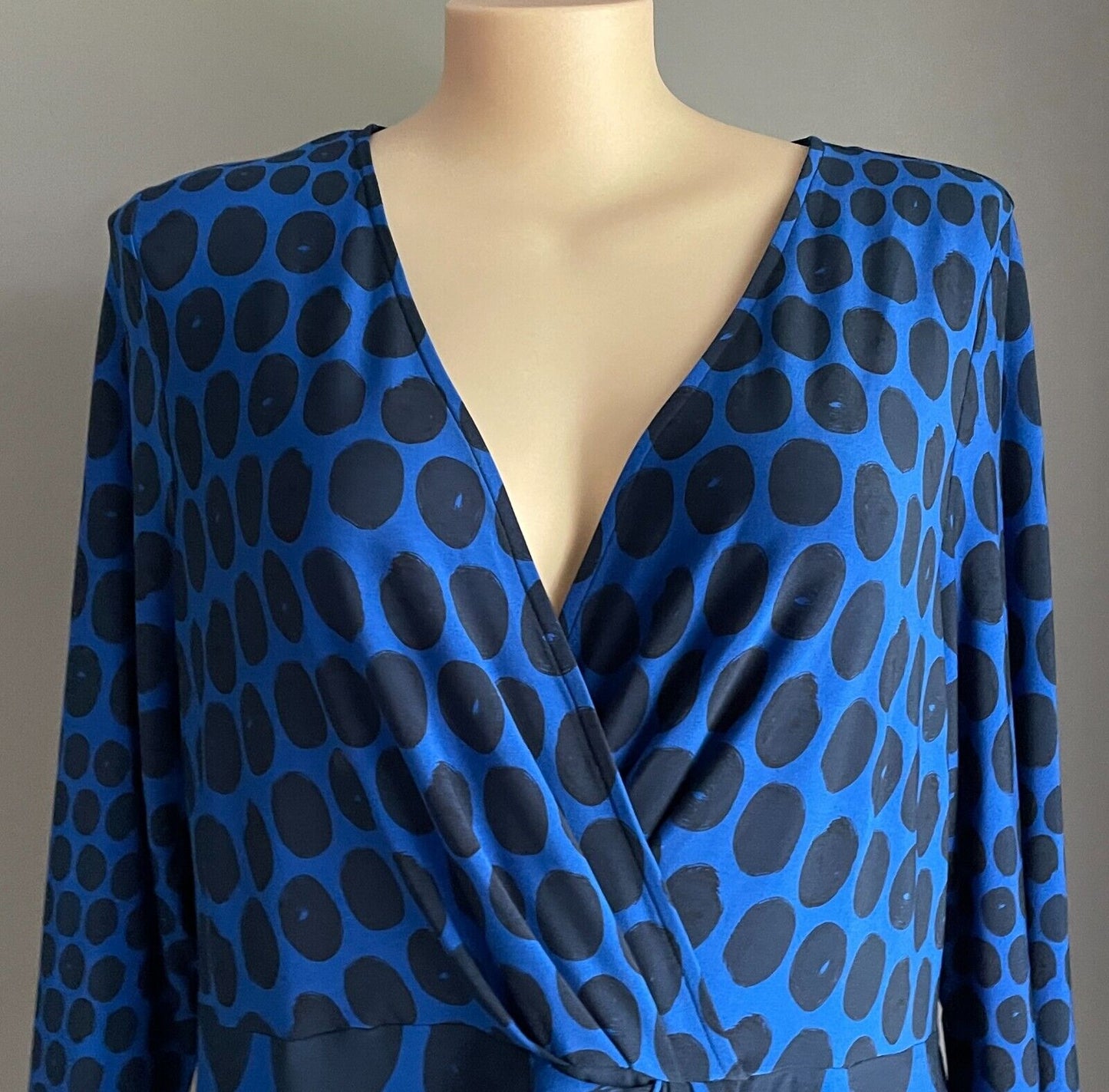 BASQUE WOMAN Sheath Dress Blue Black Circle Print V-Neck 3/4 Sleeve Plus Size 22