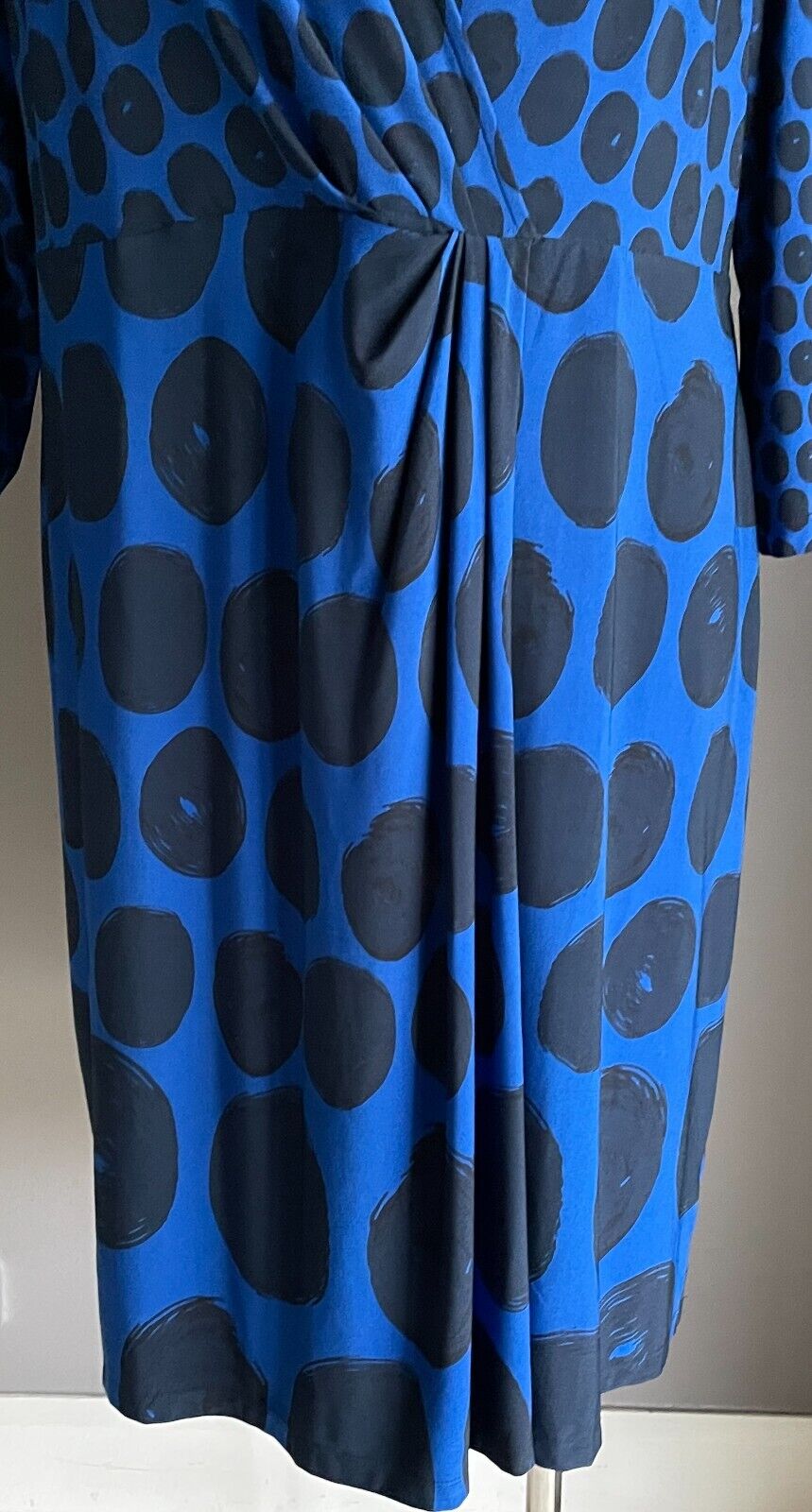 BASQUE WOMAN Sheath Dress Blue Black Circle Print V-Neck 3/4 Sleeve Plus Size 22