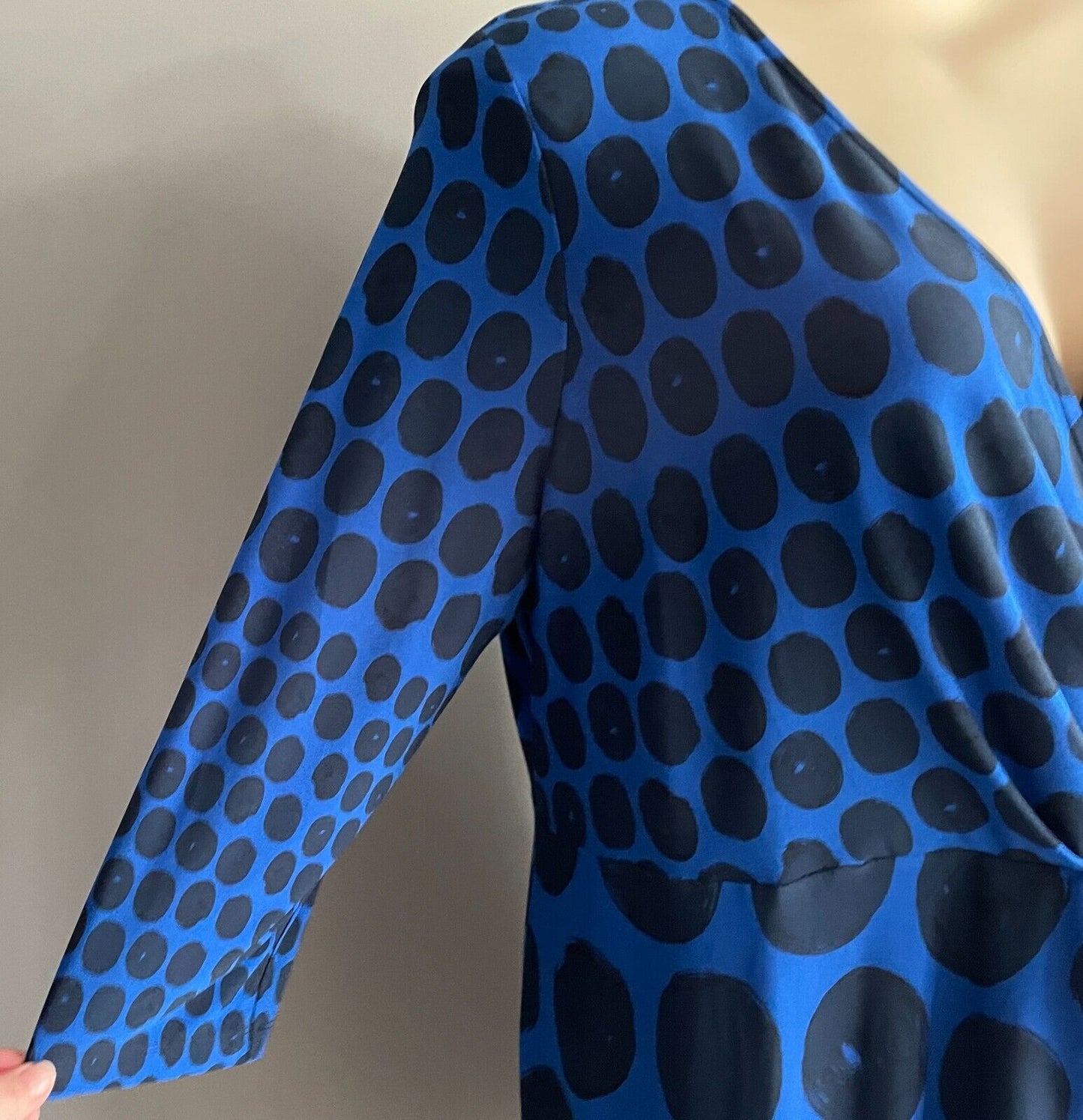 BASQUE WOMAN Sheath Dress Blue Black Circle Print V-Neck 3/4 Sleeve Plus Size 22