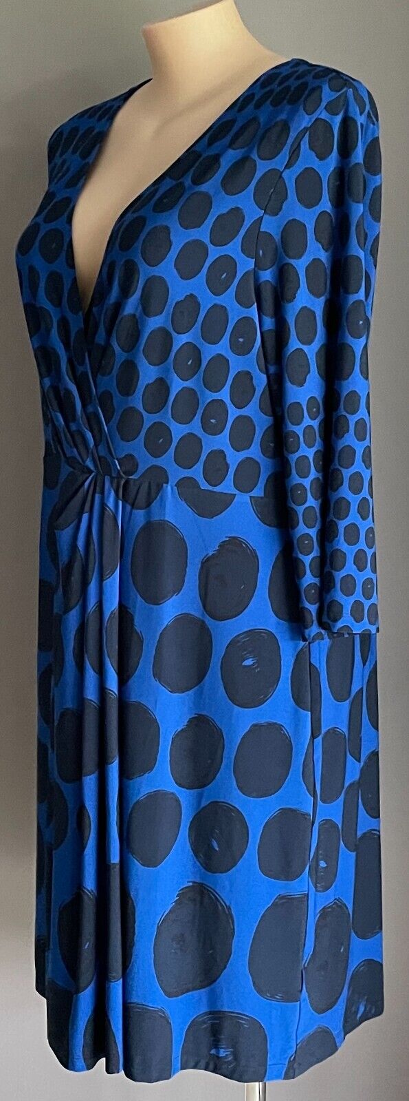 BASQUE WOMAN Sheath Dress Blue Black Circle Print V-Neck 3/4 Sleeve Plus Size 22