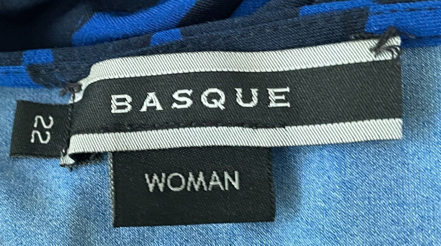 BASQUE WOMAN Sheath Dress Blue Black Circle Print V-Neck 3/4 Sleeve Plus Size 22