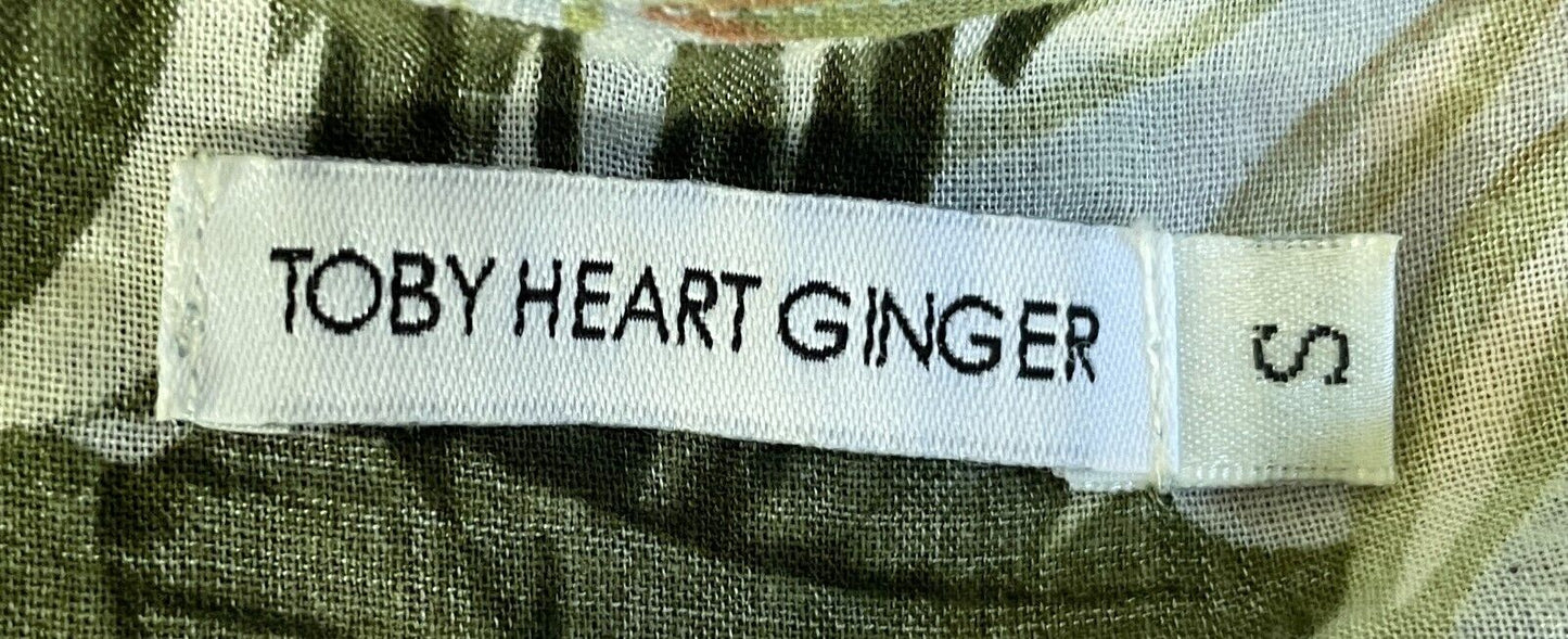 TOBY HEART GINGER Dress Tropical Short Sleeve Button Up Tie Back Size S 10 NEW