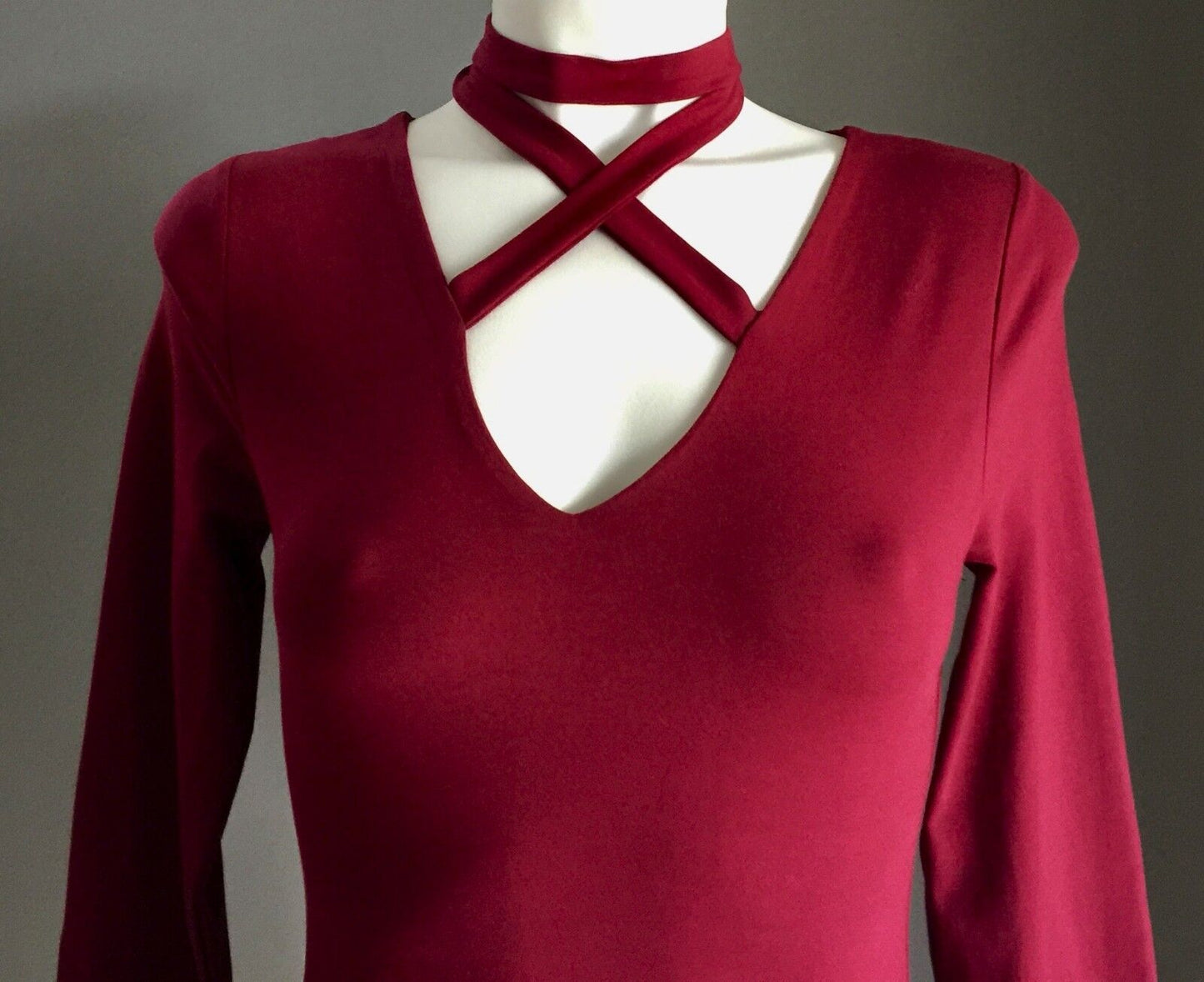 LUVALOT Capture Bodycon Dress Burgundy Cuff Neck Stretch Ladies Size 8 NEW