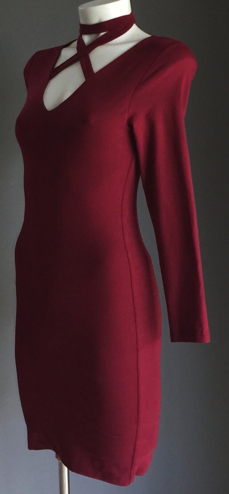 LUVALOT Capture Bodycon Dress Burgundy Cuff Neck Stretch Ladies Size 8 NEW