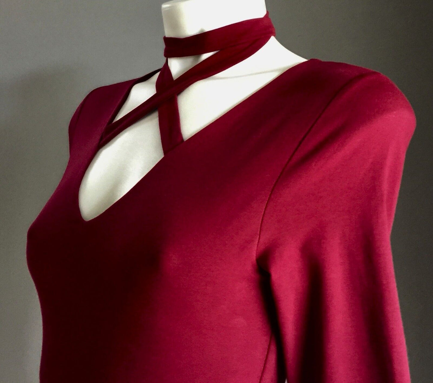 LUVALOT Capture Bodycon Dress Burgundy Cuff Neck Stretch Ladies Size 8 NEW