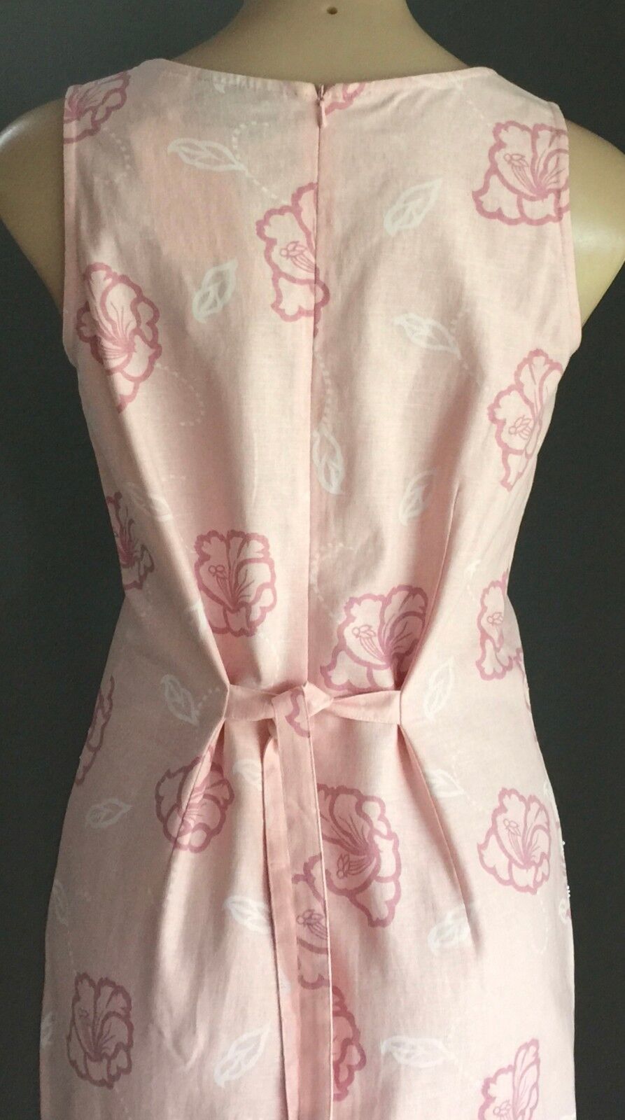 CAPTURE EUROPEAN Midi Dress Pink Floral Linen Embellished Tie Back Size 10 NEW