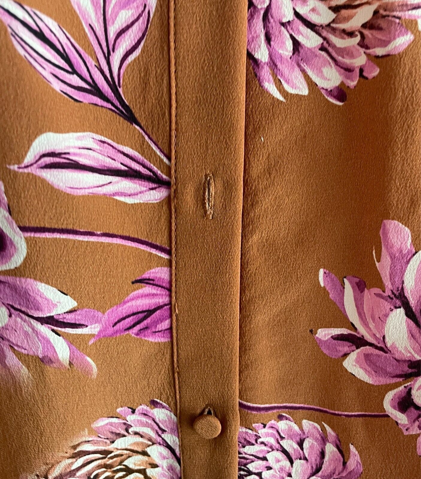 WITCHERY Silk Blouse Long Dolman Sleeve Size 12 Brown Pink Floral Print Top