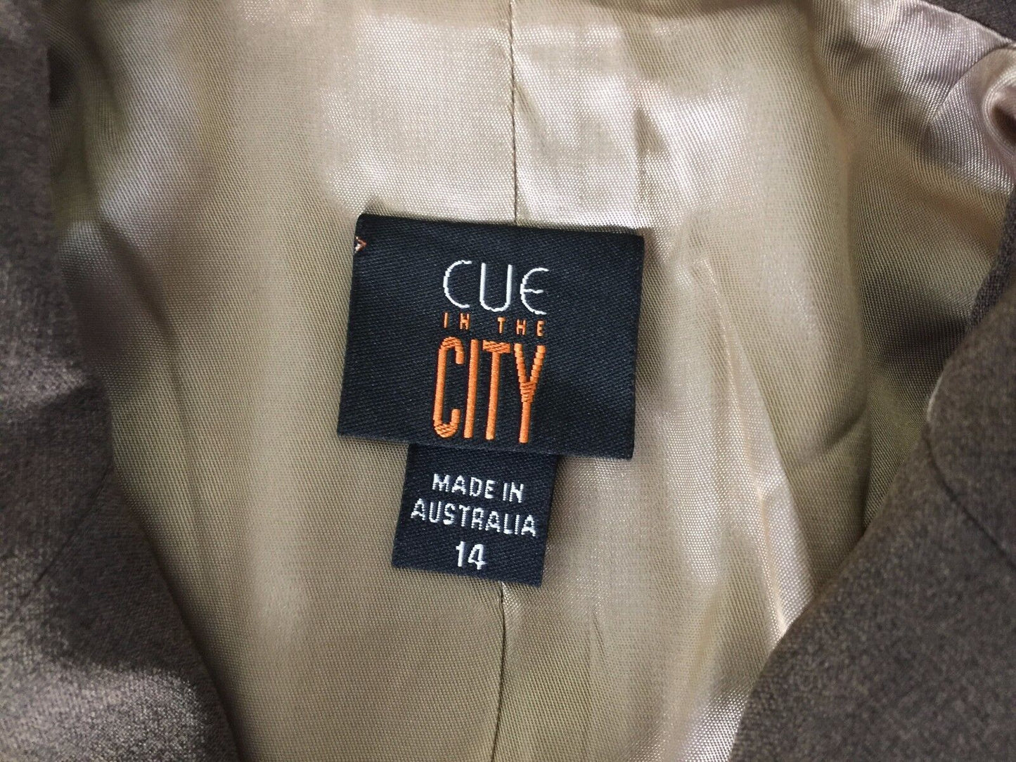 CUE IN THE CITY Coat Jacket Khaki Brown Single Breast Long Sleeve Sz 14 Vintage