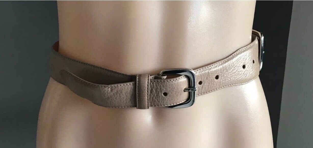 CUE Belt Taupe Leather Double Buckle Size S 10 Waist 67 - 75cm Retro 85cm