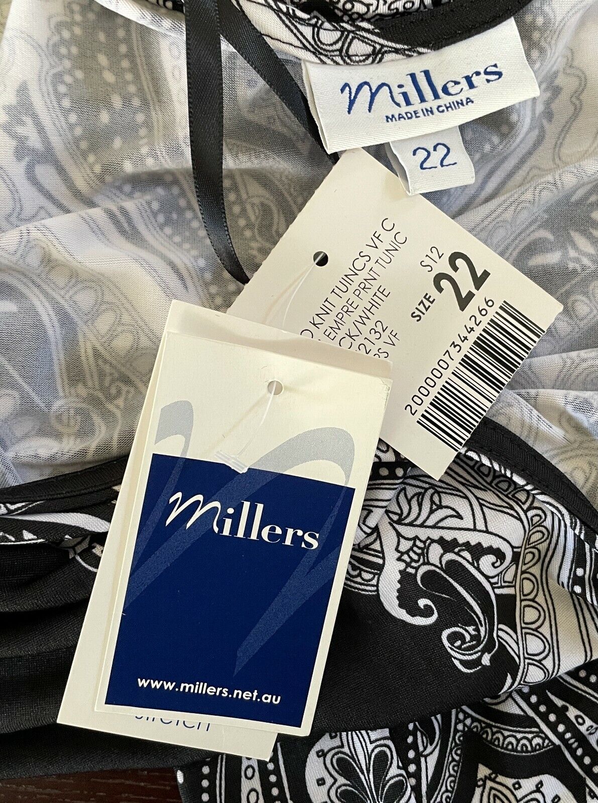 MILLERS Dress Black & White Print Sleeveless Elastic Waist Plus Size 22 NEW