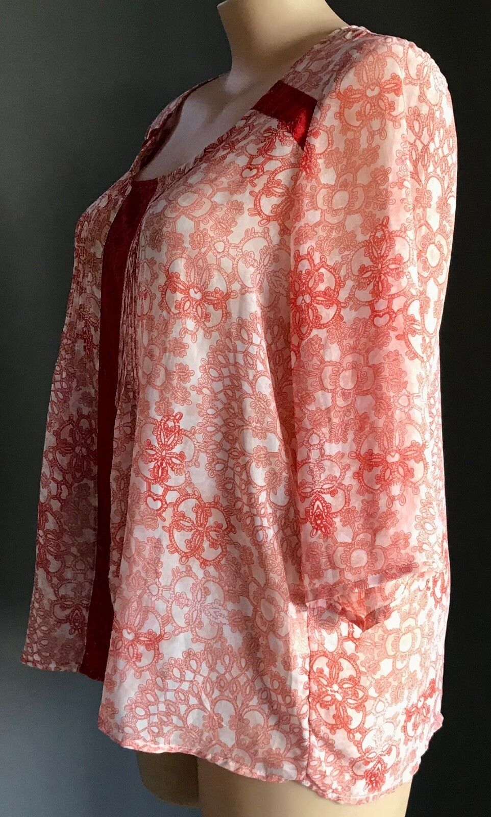 MILLERS Top Blouse Orange & White Mandala Print 3/4 Sleeve Plus Size 20 Retro