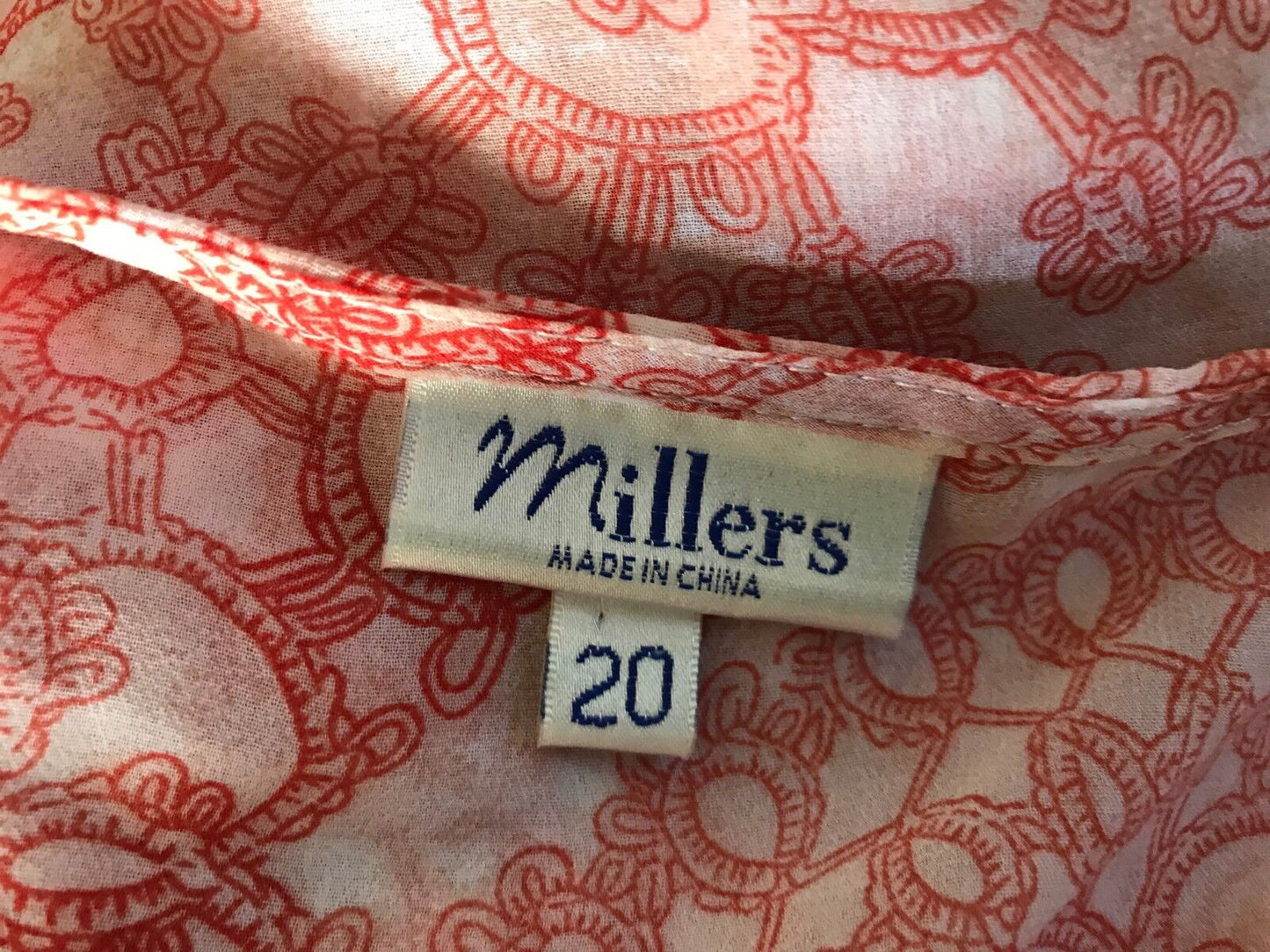 MILLERS Top Blouse Orange & White Mandala Print 3/4 Sleeve Plus Size 20 Retro
