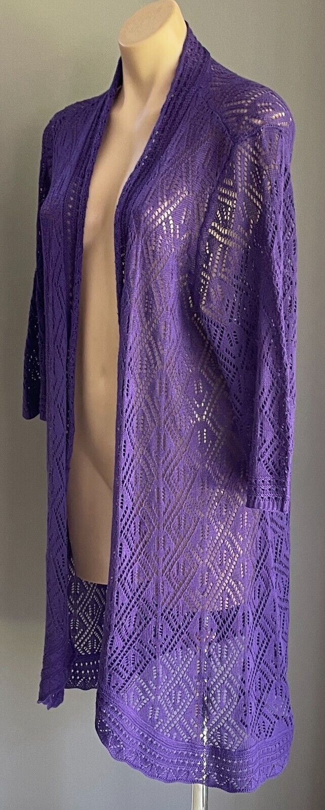 MILLERS Jacket Purple Open Knit 3/4 Sleeve Long Duster Ladies Plus Size 20