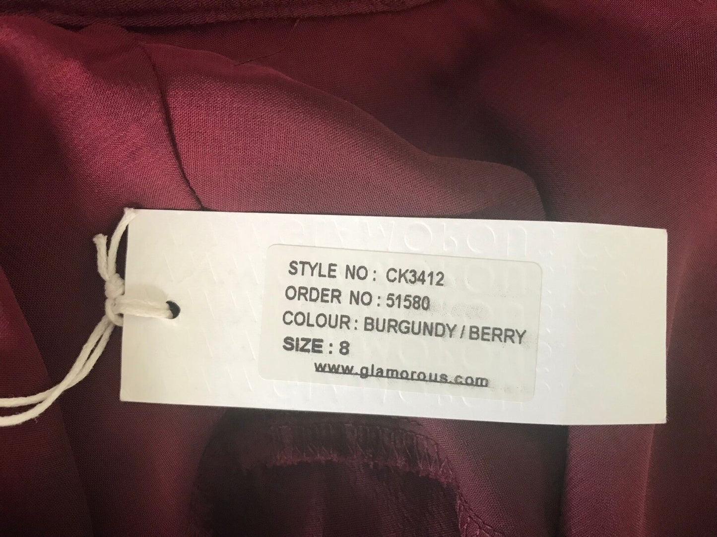 GLAMOROUS TALL ASOS Dress Tie at Chest Long Sleeve Burgundy Berry Size 8 NEW