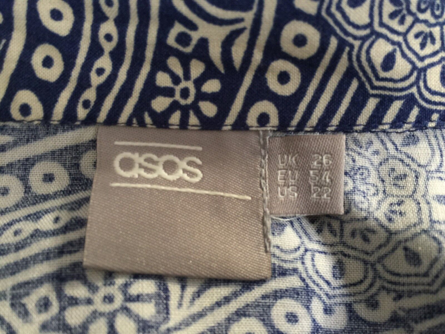 ASOS Romper Blue & Beige Tile Print Long Sleeve Shorts Playsuit Plus Size 26 NEW