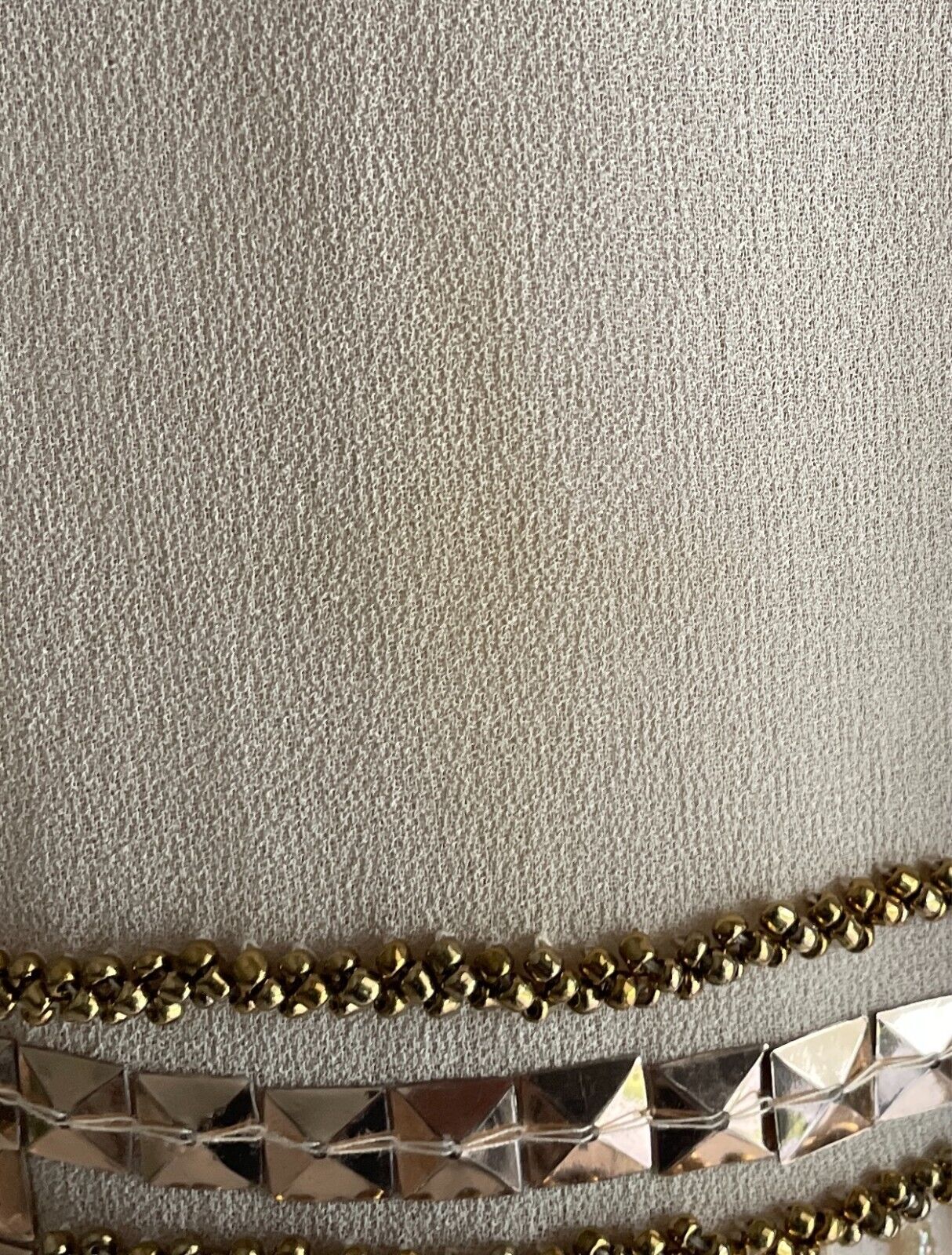 TEMT Top Beige Beaded Pearl Stud Size 14 Hanging Beads Notched Hem Flapper 20s