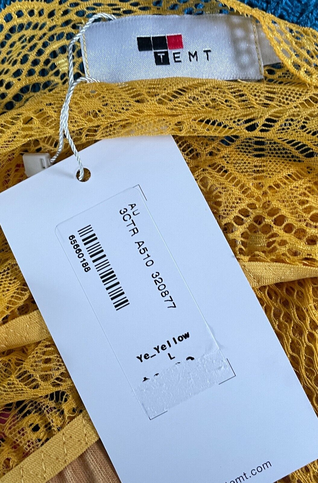TEMT Crop Top Bright Sunny Yellow Fine Stretch Lace Strappy Size L 10 NEW