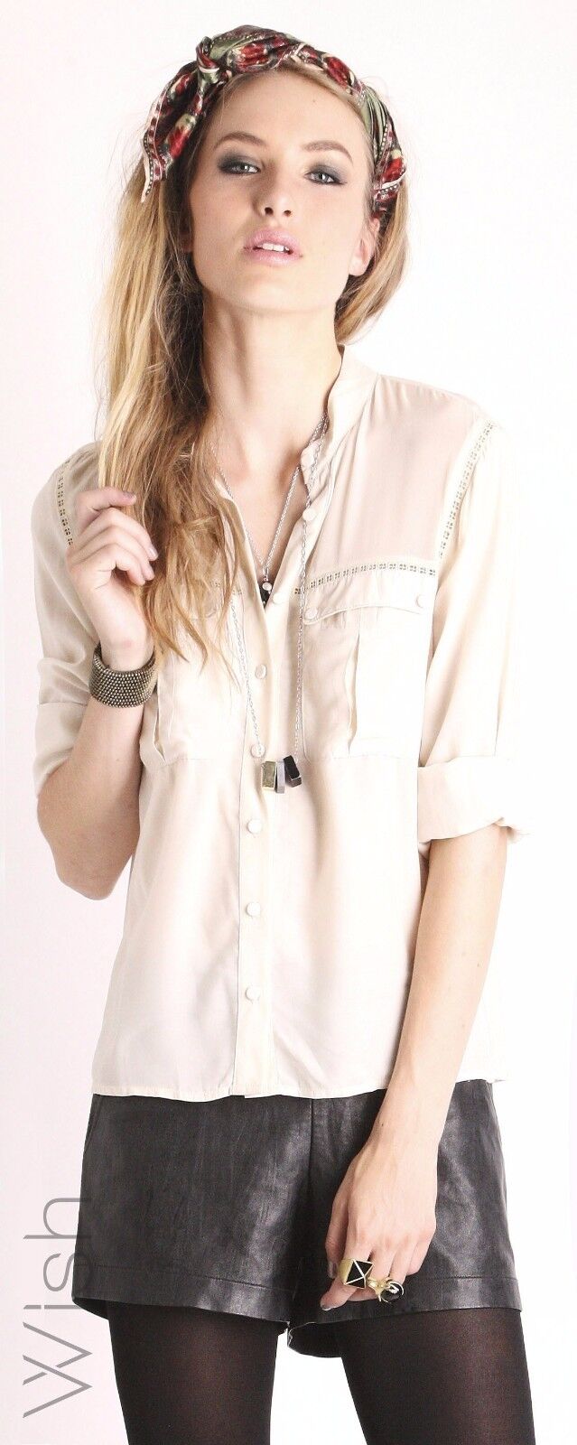 WISH Leverage Button Up Shirt Blush Pink Long Sleeve Sz 10 S Embellished NE