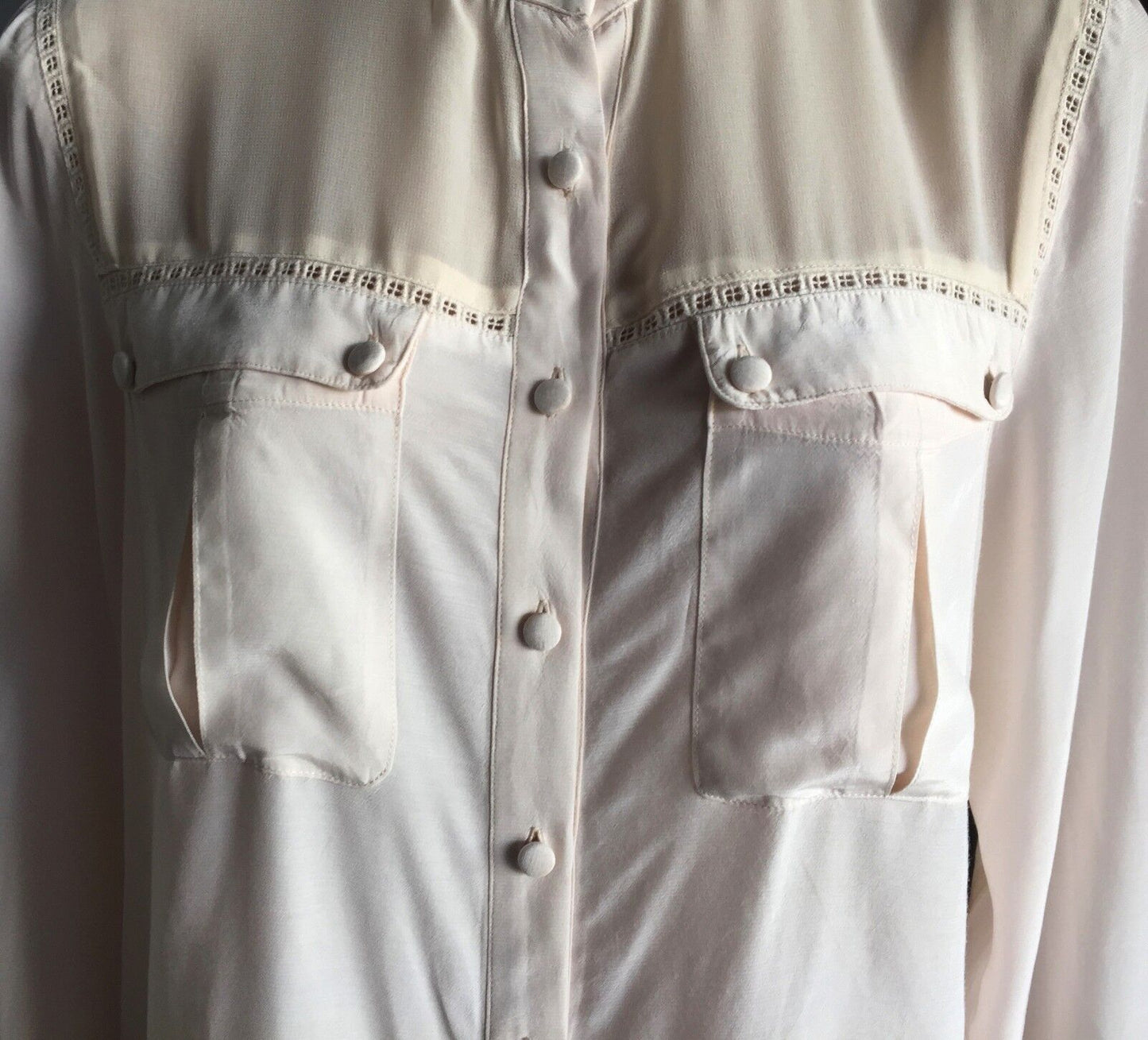 WISH Leverage Button Up Shirt Blush Pink Long Sleeve Sz 10 S Embellished NE