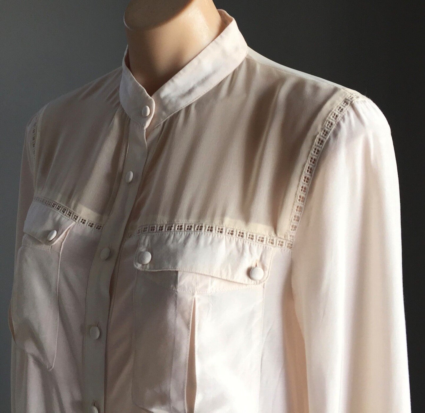 WISH Leverage Button Up Shirt Blush Pink Long Sleeve Sz 10 S Embellished NE