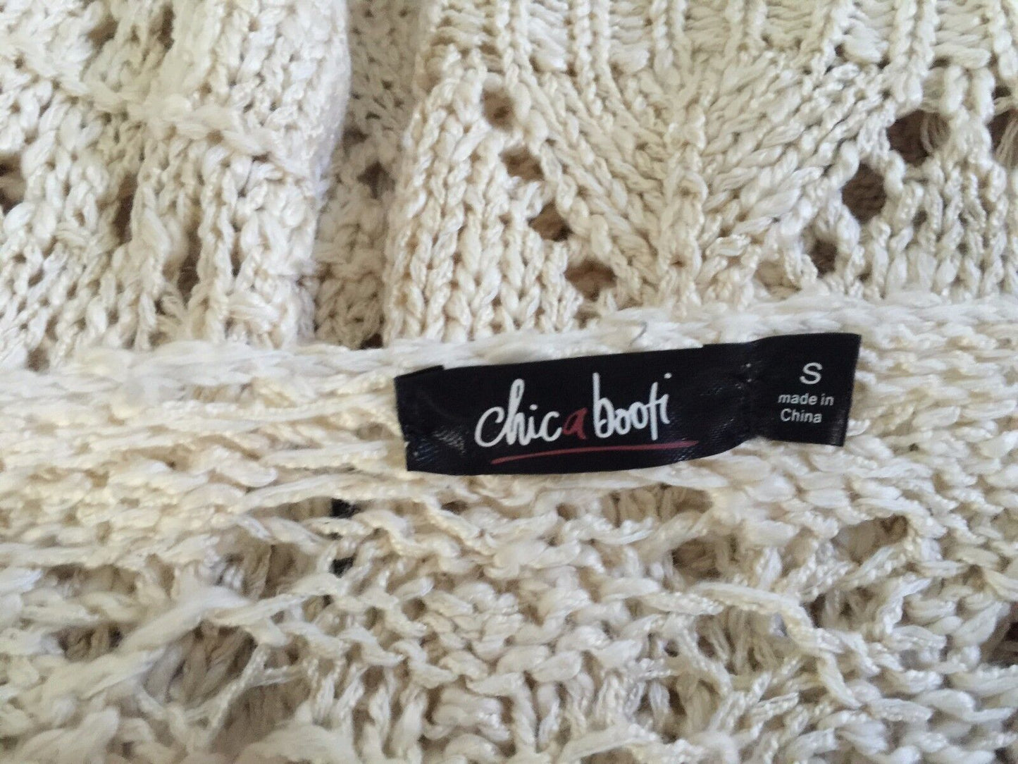 CHICABOOTI Jacket Knit Drape Cocoon Cardigan Beige Cap Sleeve Open Sz S 10 14