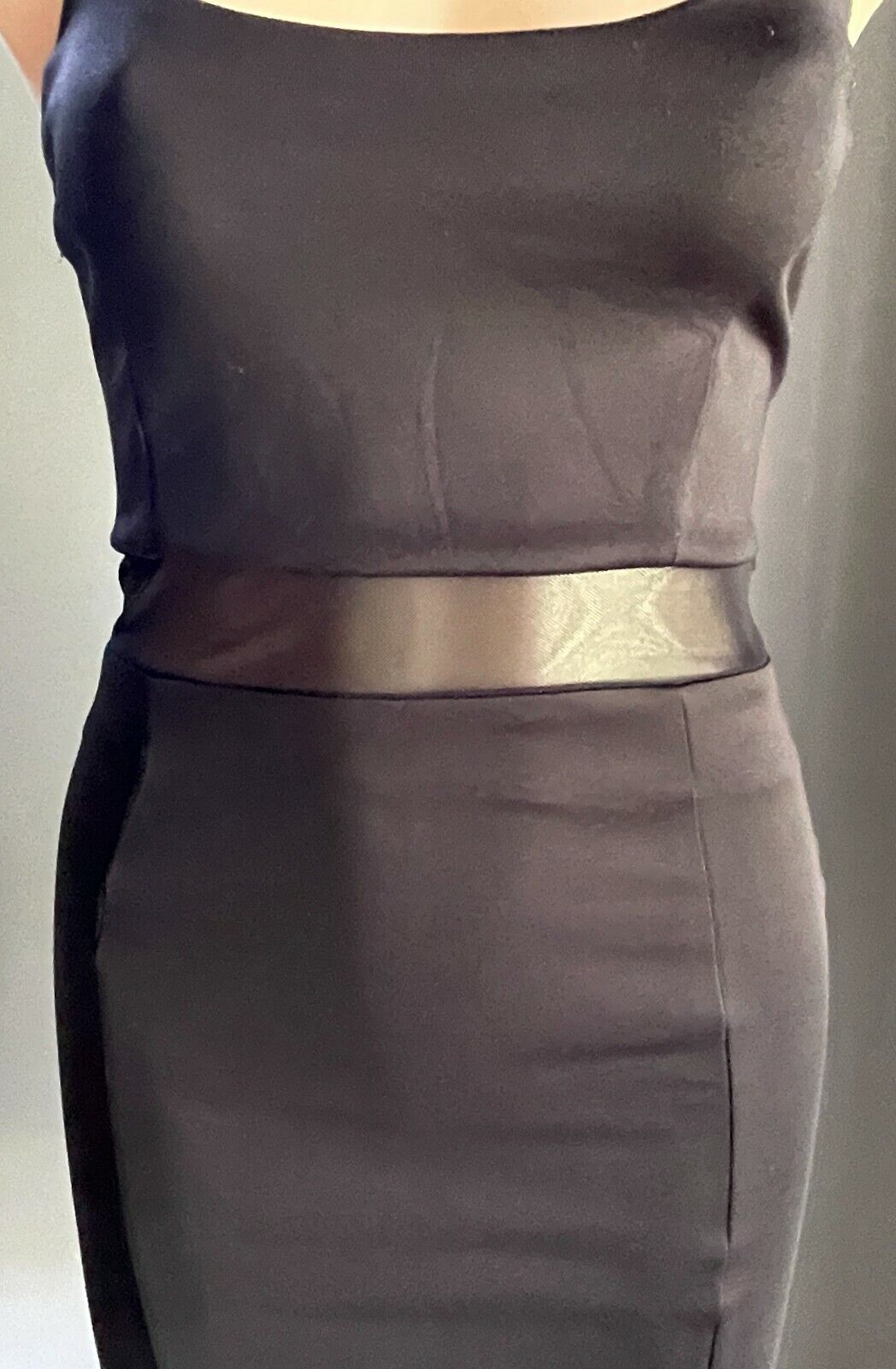CHICABOOTI Stretch Pencil Dress Mesh Waist Midi Black Ladies Sz 8 10 Sexy