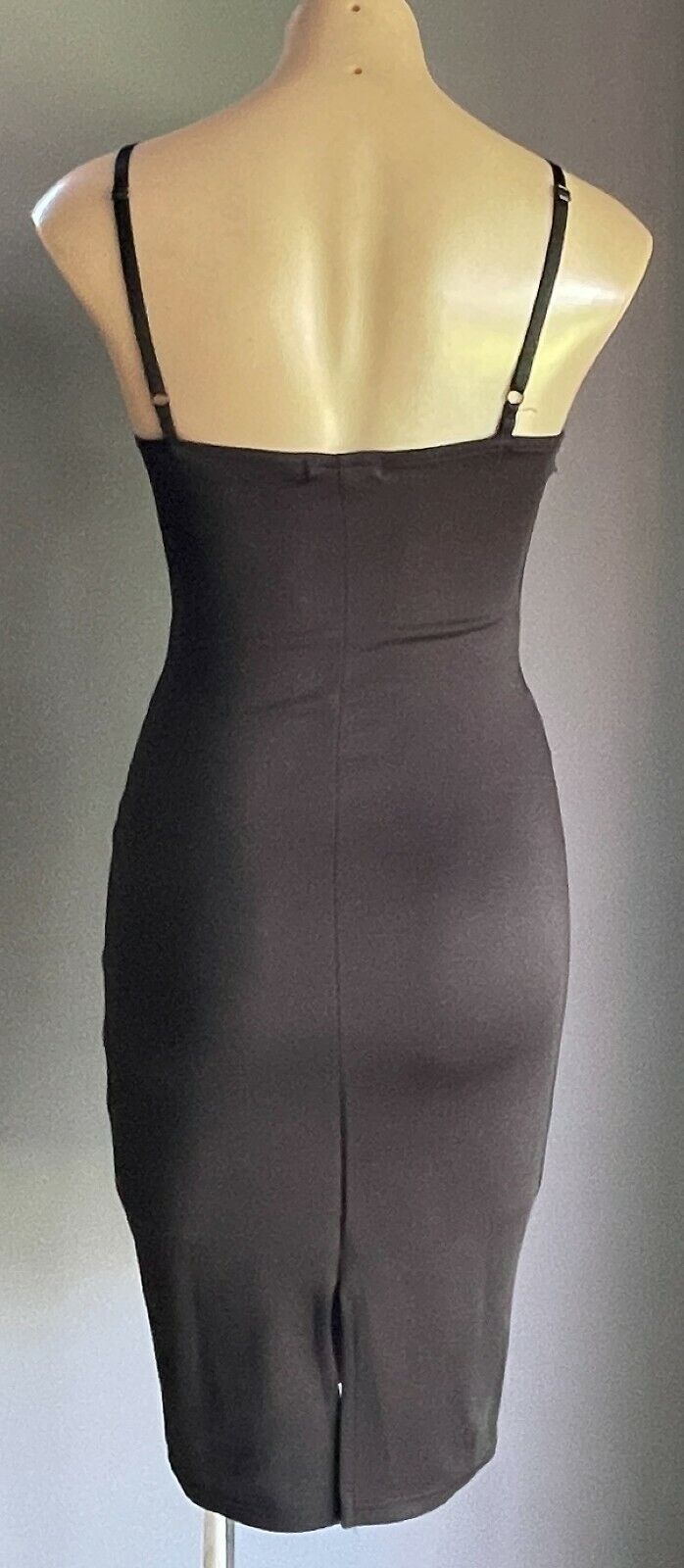 CHICABOOTI Stretch Pencil Dress Mesh Waist Midi Black Ladies Sz 8 10 Sexy